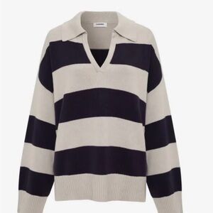 Rumored Delancey Striped V-Neck Sweater - navy and light gray